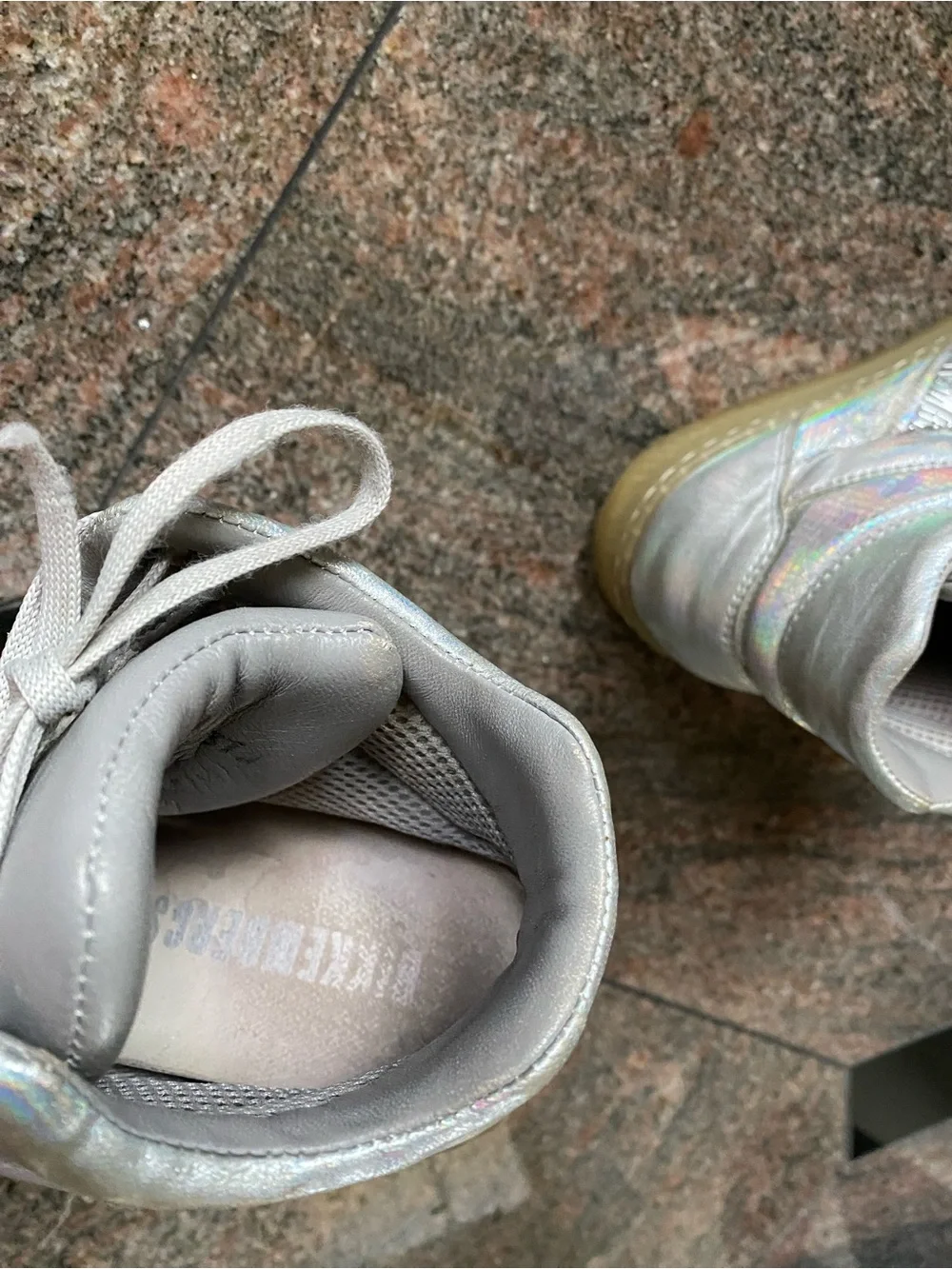 Bikkembergs Silver Holographic High-Top Leather Sneakers, Size 7